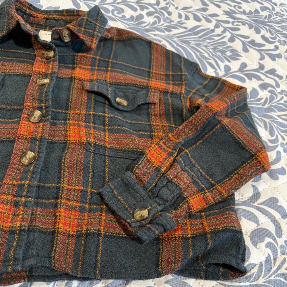 American Eagle Outfitters Cropped Plaid Jacket - Dark Green and Orange - Picture 2 of 4